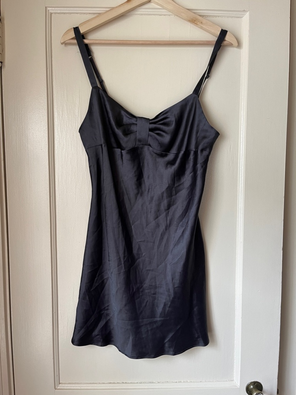 Victoria's Secret Black Satin Slip with Bust Twist